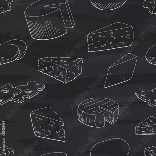 Cheese graphic blackboard black white seamless pattern sketch background illustration vector