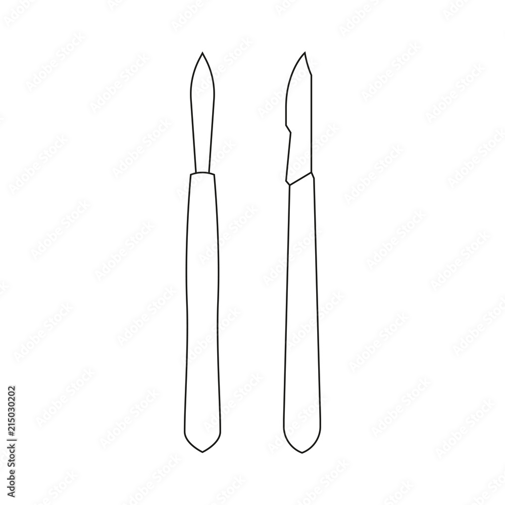 Scalpel outline icon. Surgical and medical instrument. Vector