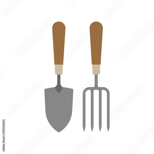 Gardening tools. Garden trowel spade or shovel and garden fork icons. Vector illustration.