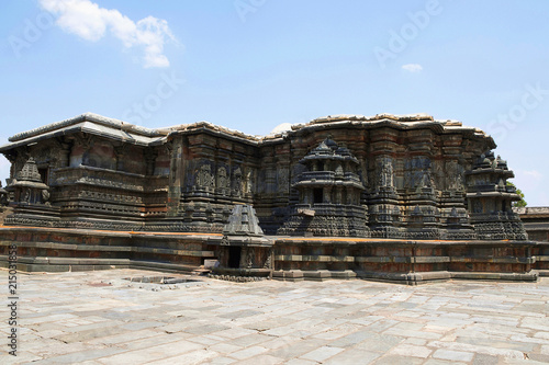 View of stellate, star Shape, form of shrine outer wall at the Chennakeshava temple. Belur, Karnataka. View from North West.