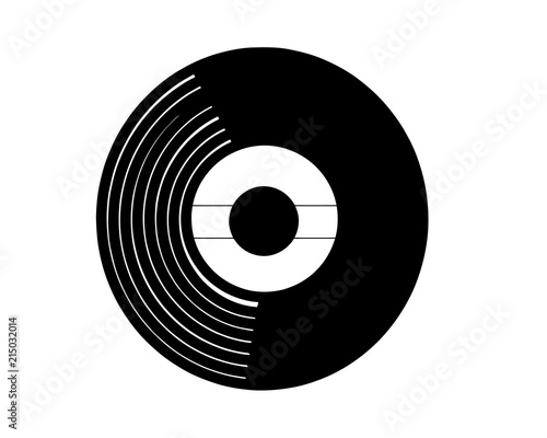 Vector illustration of a vinyl record in realistic retro design style. Black musical long play album icon isolated on white back