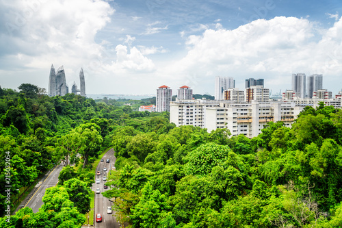 Canvas Print Beautiful cityscape in Singapore. Modern buildings among trees