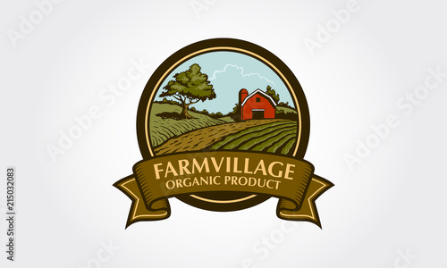 Farm Village Vector Template. Logo template for businesses and Organic product names.