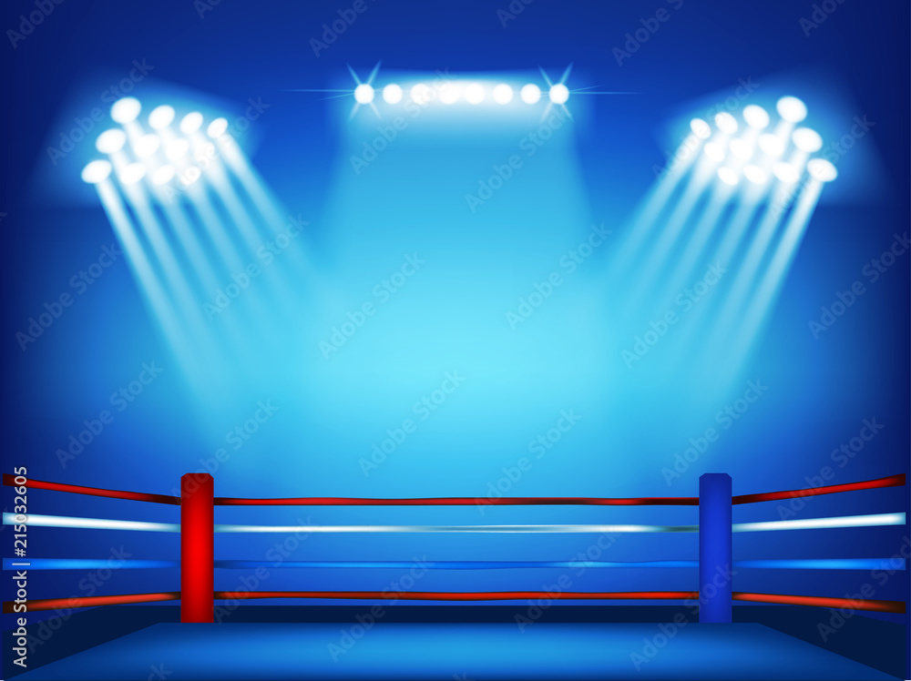 Boxing ring surrounded by spotlight with isolated blue background Stock  Vector | Adobe Stock