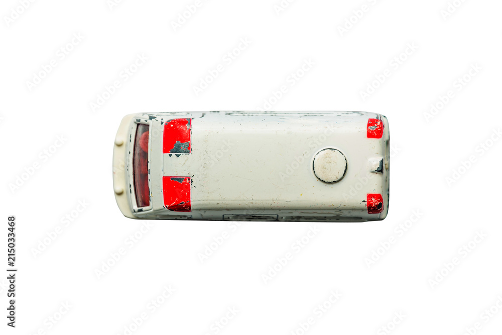 Car toy diecast on the white background , Top view . (clipping path) Car toy diecast on the white background , Top view . (clipping path)