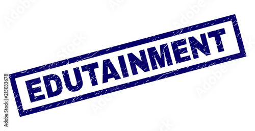 Rectangle EDUTAINMENT seal watermark with corroded texture. Rubber seal imitation has rectangle frame. Blue vector rubber print of EDUTAINMENT title with corroded texture.