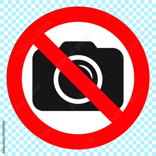 No cameras allowed sign. Red prohibition no camera sign. No taking pictures, no photographs sign.