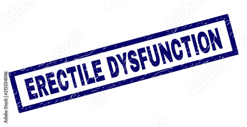 Rectangle ERECTILE DYSFUNCTION seal imprint with corroded texture. Rubber seal imitation has rectangle frame. Blue vector rubber print of ERECTILE DYSFUNCTION caption with scratched texture.