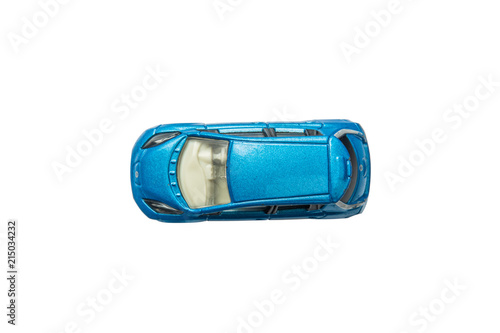 Car toy diecast on the white background , Top view . (clipping path)