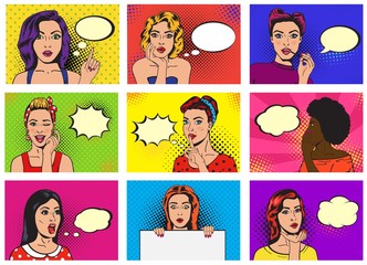 Fotobehang Pop art Pinup meisje met tekstballon vintage  © creativeteam