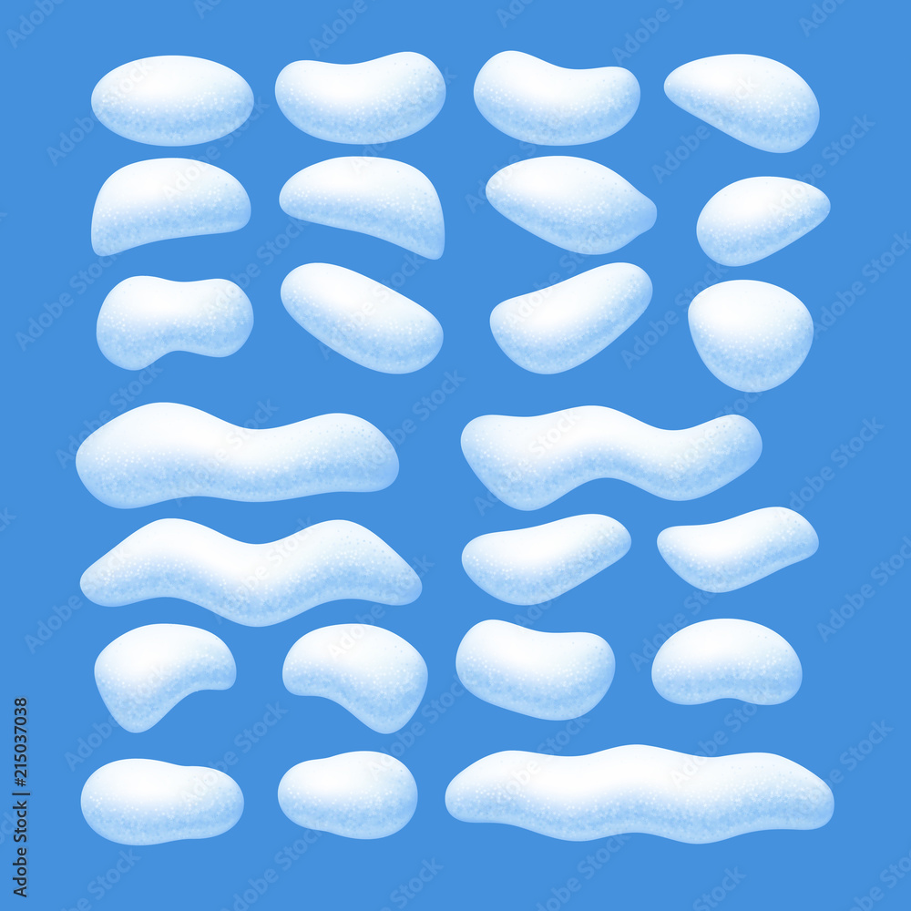 Fototapeta premium Snow caps vector set isolated on blue background