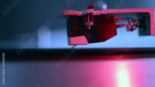 vintage vinyl turntable playing closeup footage with focus on stylus needle