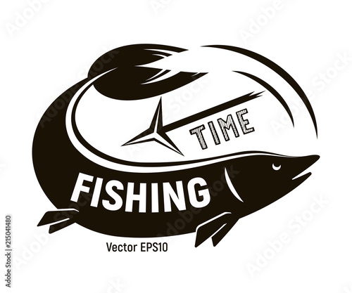Fish with harpoon for fishing. Black and white is a simple vector illustration.