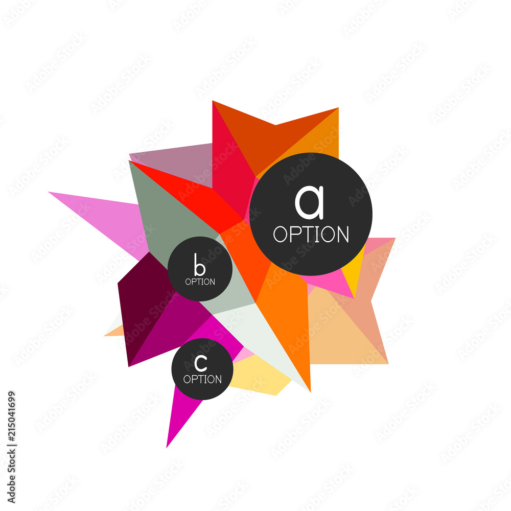 Abstract colorful geometric option infographics design template with sample abc options. Abstract background for business presentation or information banner Abstract colorful geometric option infographics design template with sample abc options. Abstract background for business presentation or information banner
