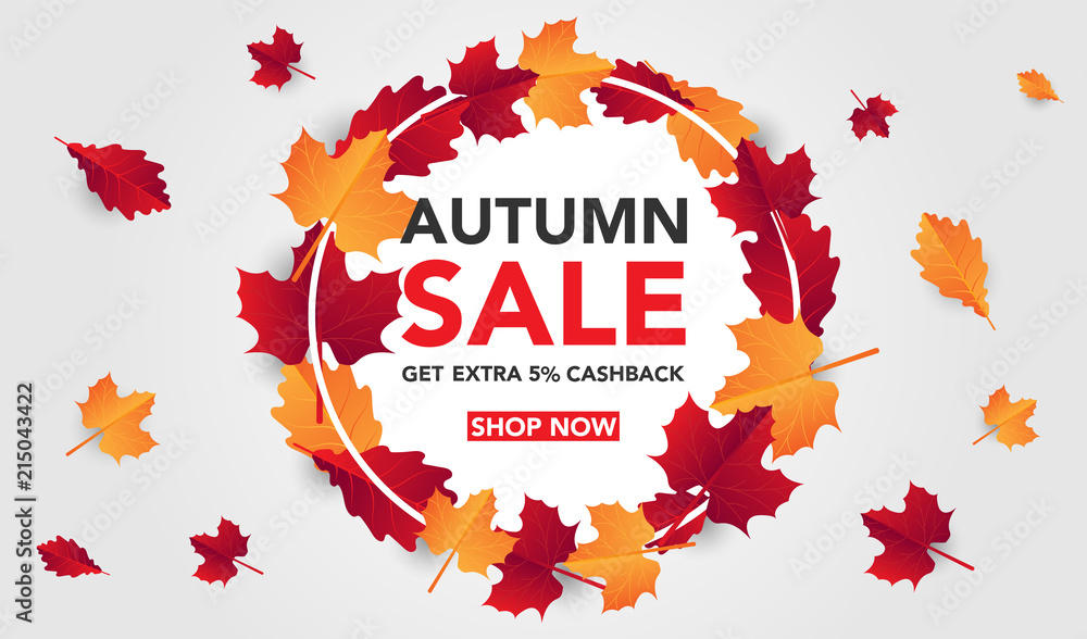 Autumn sale banner template with leaves, fall leaves for shopping sale. banner design. Poster, card, label, web banner. Vector illustration Autumn sale banner template with leaves, fall leaves for shopping sale. banner design. Poster, card, label, web banner. Vector illustration