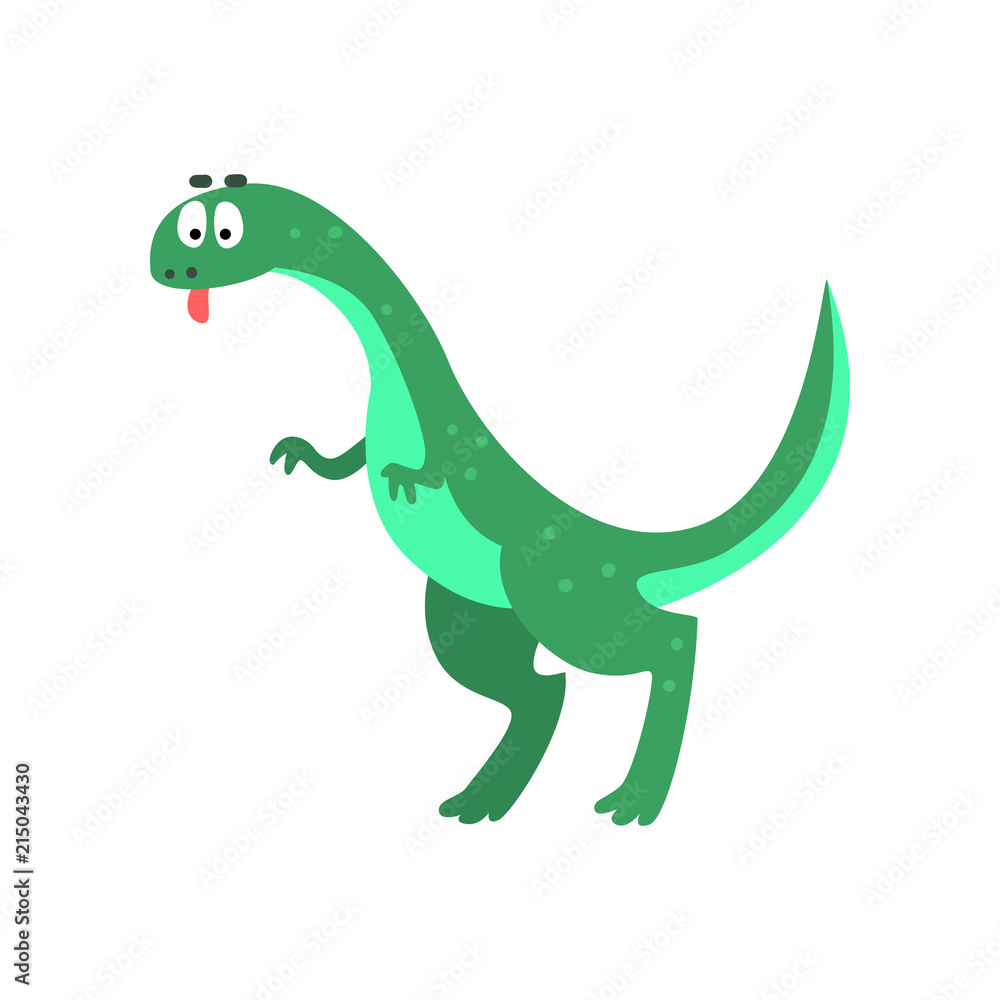Obraz premium Cute cartoon brachiosaurus dinosaur, prehistoric dino character vector Illustration on a white background