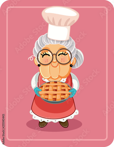 Grandma Holding Homemade Pie Vector Illustration