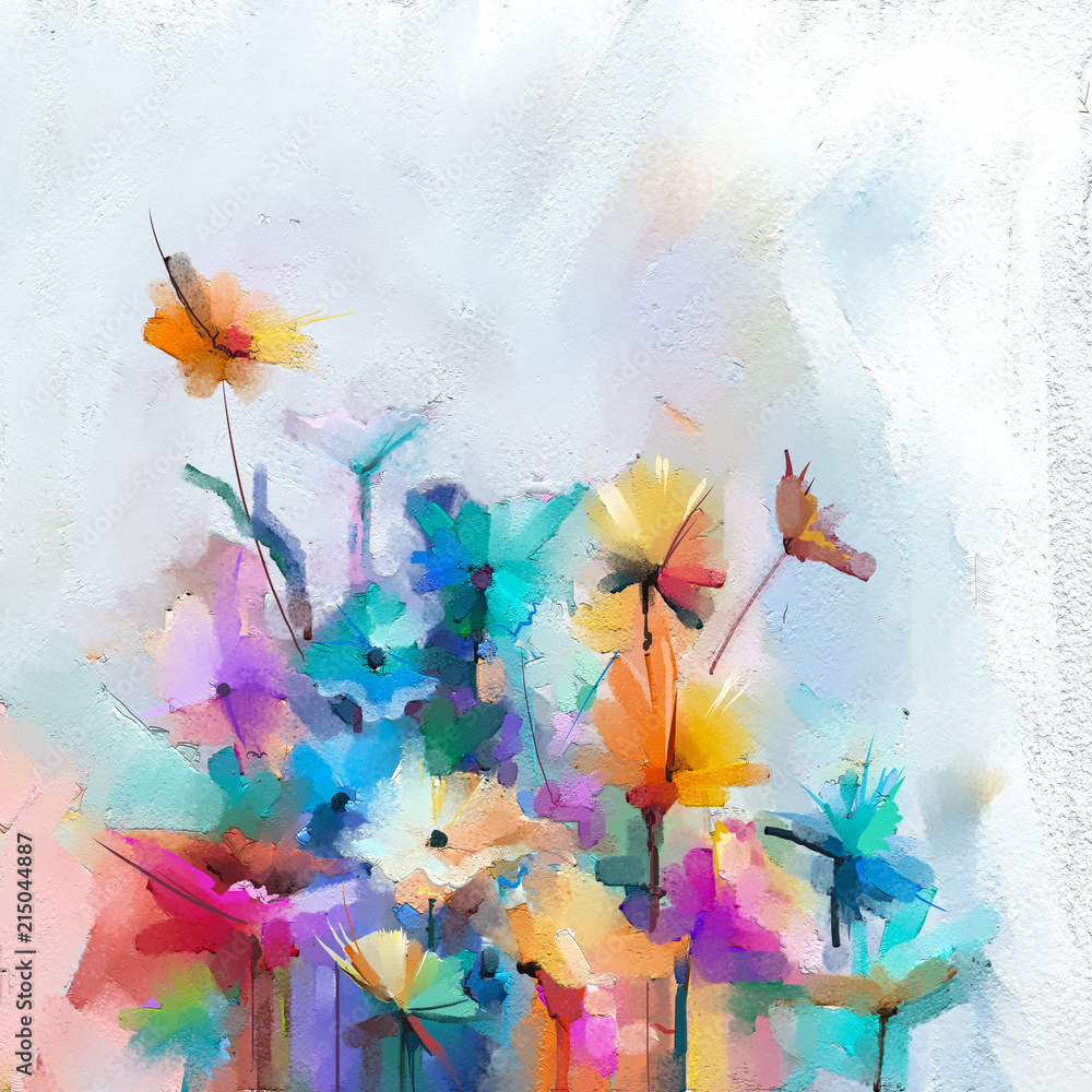 Abstract colorful oil painting on canvas. Semi- abstract image of ...