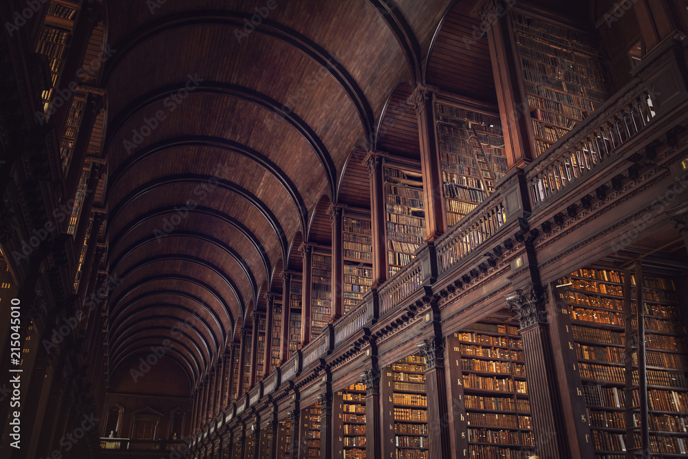 Fototapeta premium DUBLIN, IRLANDIA - 14 lipca 2018: Długi pokój w bibliotece Trinity College 14 lipca 2018 r. W Dublinie, Irlandia.