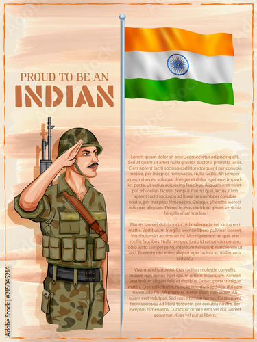 Indian Army soilder saluting flag of India with pride