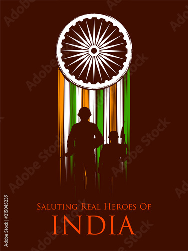 Indian Army soilder nation hero on Pride of India background