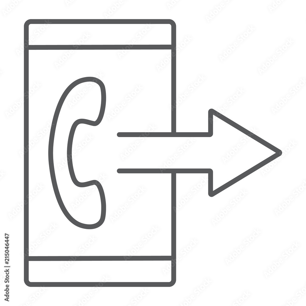 Outgoing call line icon, smartphone and ring, button sign, vector graphics, a linear pattern on a white background, eps 10. Outgoing call line icon, smartphone and ring, button sign, vector graphics, a linear pattern on a white background, eps 10.