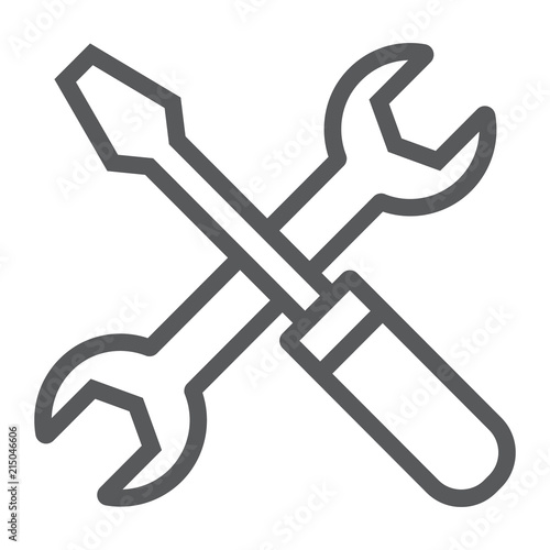 Screwdriver and wrench line icon, settings and repair, service sign, vector graphics, a linear pattern on a white background, eps 10.