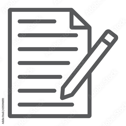 Contact form line icon, paper and pen, blank sign, vector graphics, a linear pattern on a white background, eps 10.