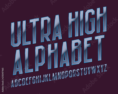 Ultra high alphabet. Vibrant ultraviolet font. Isolated english alphabet.
