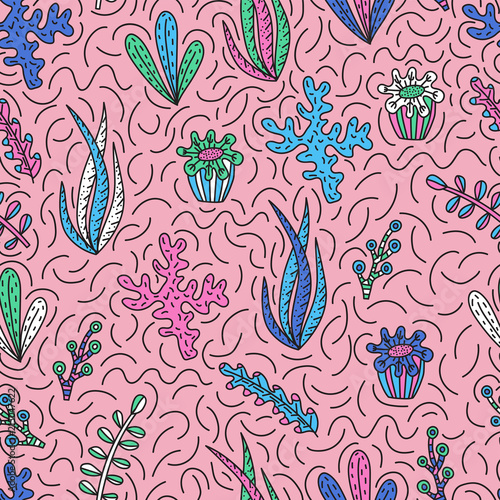 Seamless pattern with cute  seaweeds