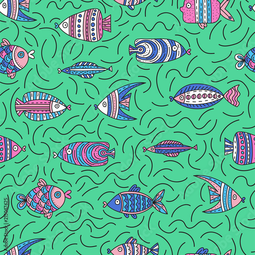 Seamless pattern with cute fishes