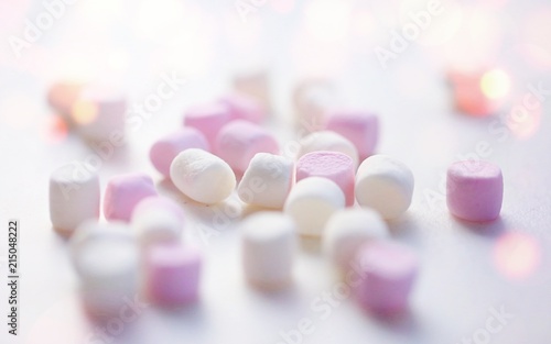 Christmas Holiday background with white and pink marshmallows