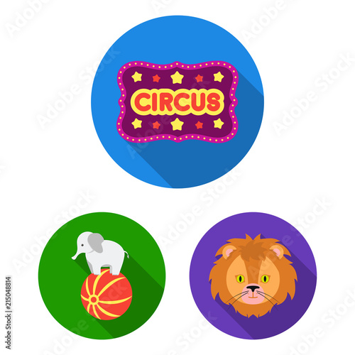 Circus and attributes flat icons in set collection for design. Circus Art vector symbol stock web illustration.