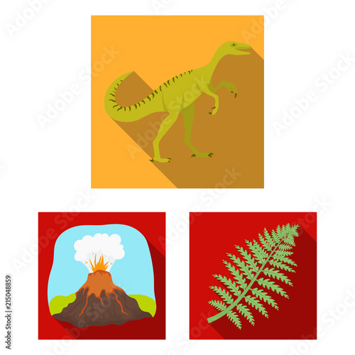 Different dinosaurs flat icons in set collection for design. Prehistoric animal vector symbol stock web illustration.