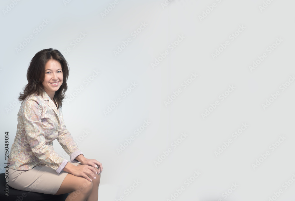 portrait and business concept - face of happy smiling middle aged woman or office worker. Copyspace portrait and business concept - face of happy smiling middle aged woman or office worker. Copyspace
