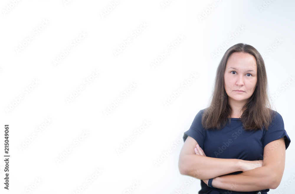 portrait and business concept - face of happy smiling middle aged woman or office worker. Copyspace portrait and business concept - face of happy smiling middle aged woman or office worker. Copyspace
