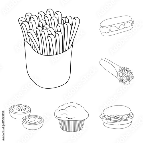 Fast food outline icons in set collection for design.Food from semi-finished products vector symbol stock web illustration.