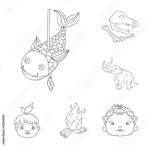 Life in the Stone Age outline icons in set collection for design. Ancient people vector symbol stock web illustration.