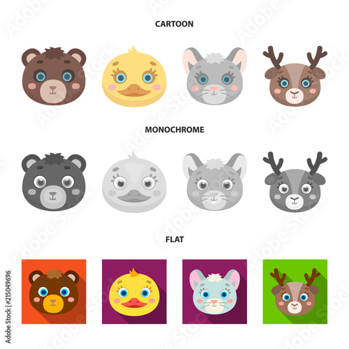 Bear, duck, mouse, deer. Animal muzzle set collection icons in cartoon,flat,monochrome style vector symbol stock illustration web.