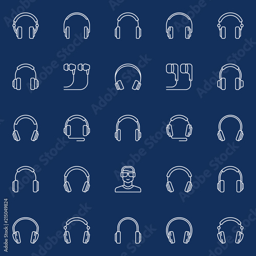 Headphones vector linear concept music icons or signs 