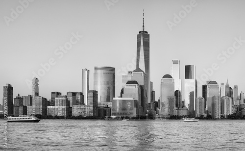 Black and white picture of Manhattan waterfront at sunset, New York City, USA. © MaciejBledowski