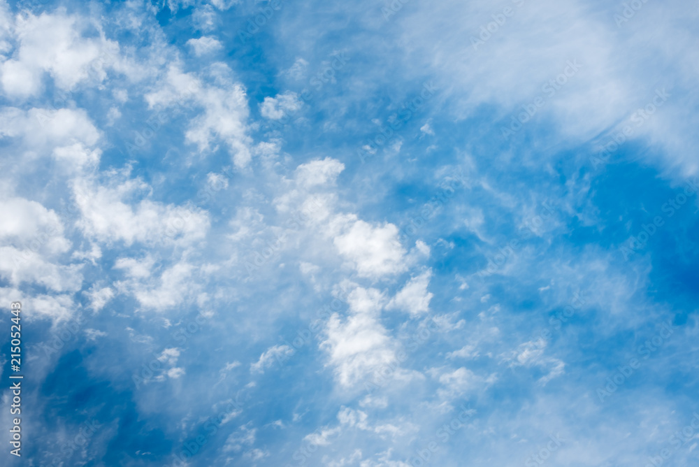 Blue sky with fluffy clouds, background image