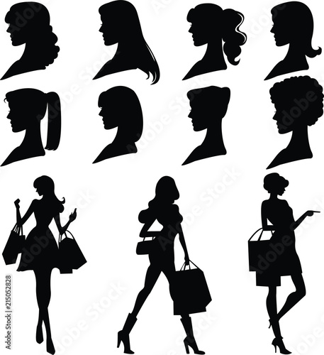 女性　シルエット　影　買い物　セット