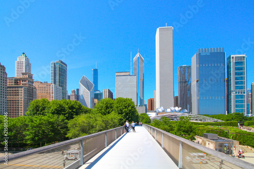 USA - Chicago and Millennium Park view from a bridge