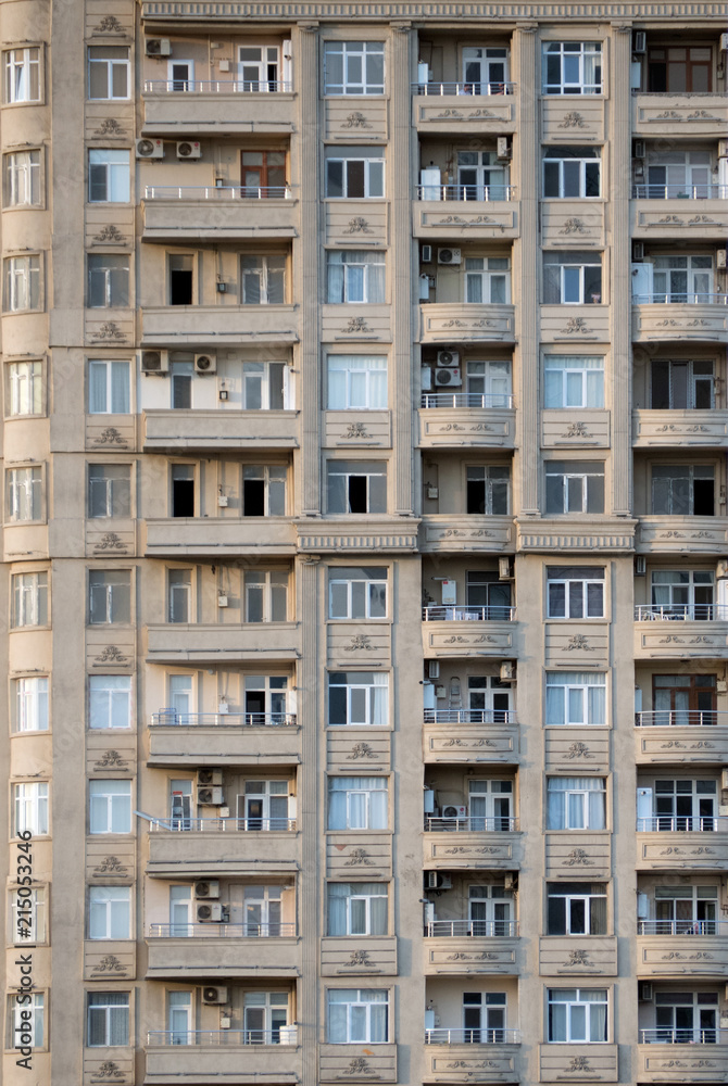Windows and balconies pattern in Baku, Azerbaijan