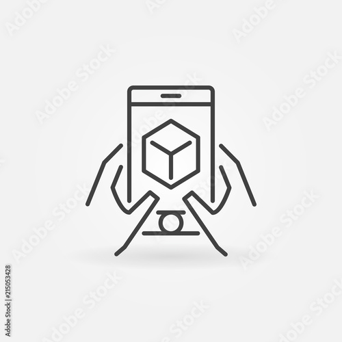 Hands with smart-phone line icon. Augmented Reality sign