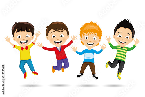 Cheerful children in a jump on a white background.