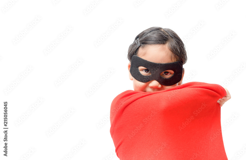 Little child plays superhero isolated on white Little child plays superhero isolated on white