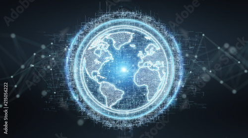 Globe network hologram with America Usa map 3D rendering