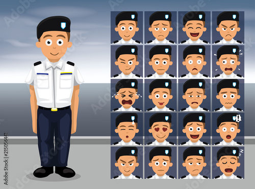 Army Class B Service Uniform Cartoon Emotion faces Vector Illustration
